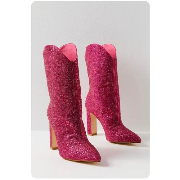 Free People Shoes - Free People X Billini Disco Rodeo Embellished Boots Pink Rhinestone Size US 8
